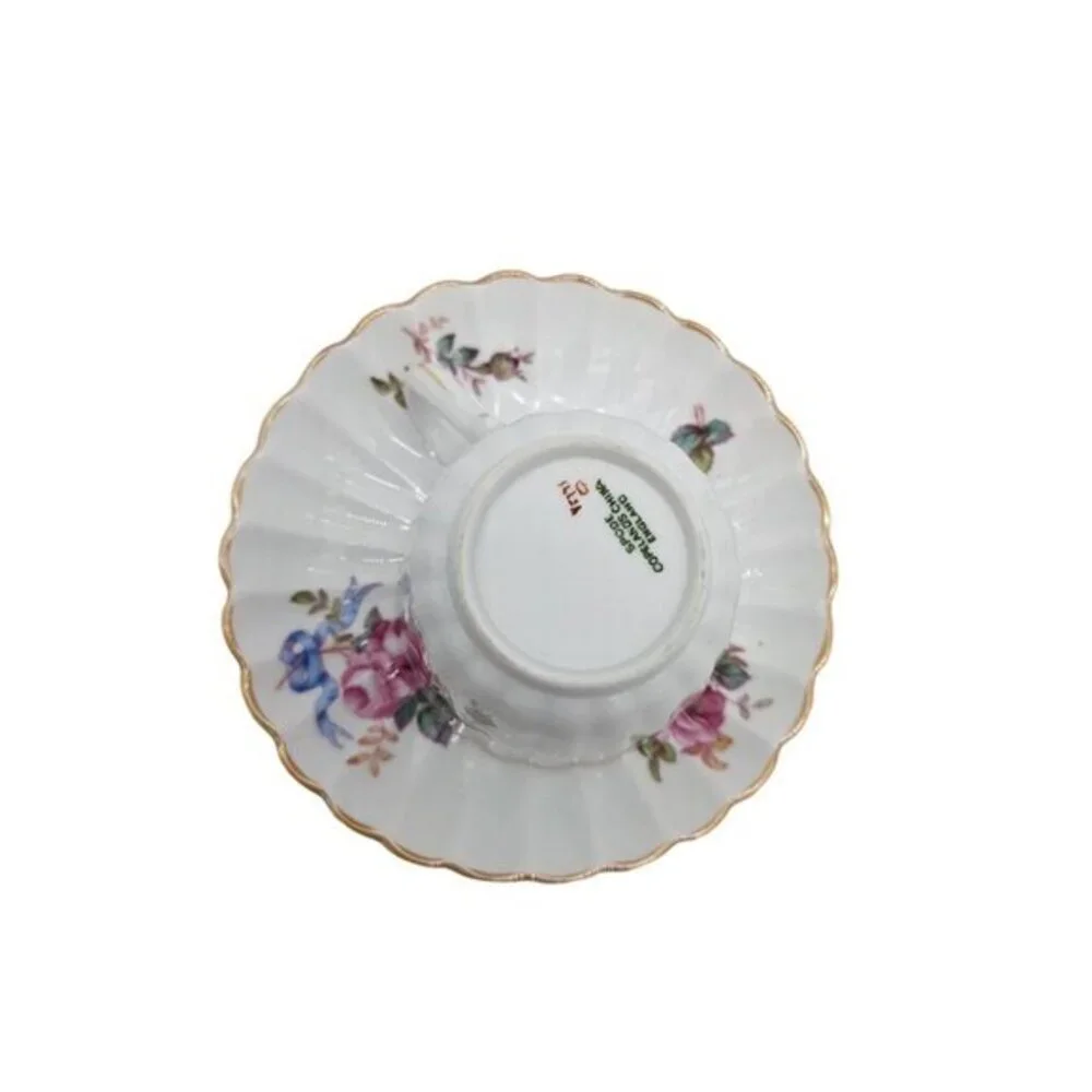 Vintage Spode Copeland's‎ Y5775 Flat Cup & Saucer Set floral ribbon  2 1/2 in